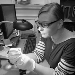 Kristy Jones inspecting the Haxby Hoard